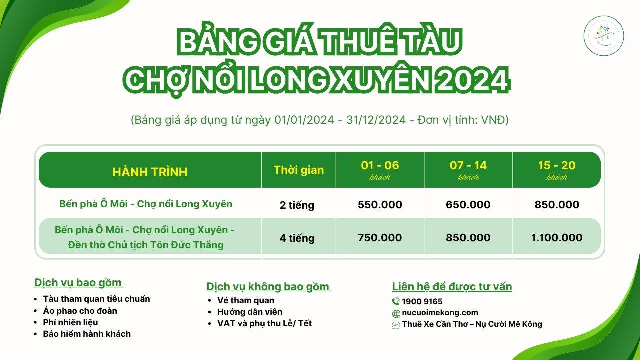 Bảng giá thuê tàu chợ nổi long xuyên 2024