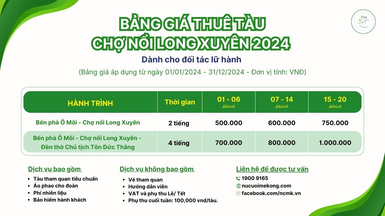 Bảng giá thuê tàu chợ nổi long xuyên