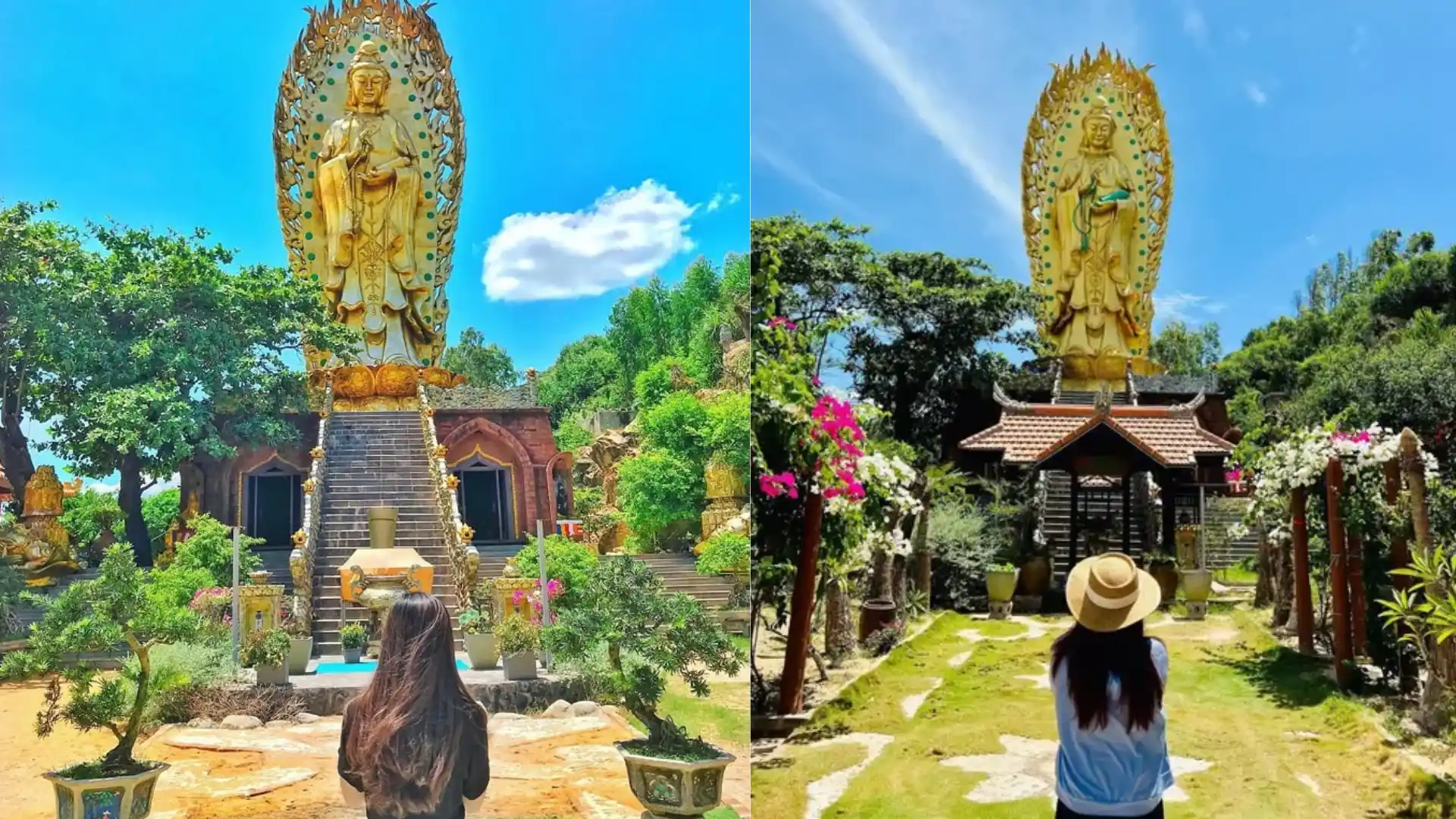 Cầu nguyện tại tượng phật đôi Tịnh xá Ngọc Hòa