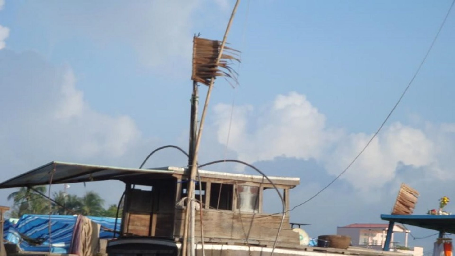 Cây bẹo treo một tàu lá dừa với ý nghĩa 'treo cái này bán cái khác' - bán ghe