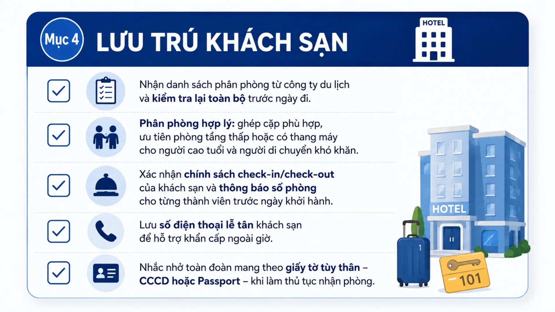 Check list lưu trú khách sạn tour đoàn doanh nghiệp