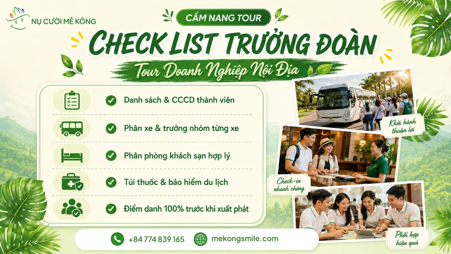 Checklist trưởng đoàn tour đoàn doanh nghiệp Nụ Cười Mê Kông