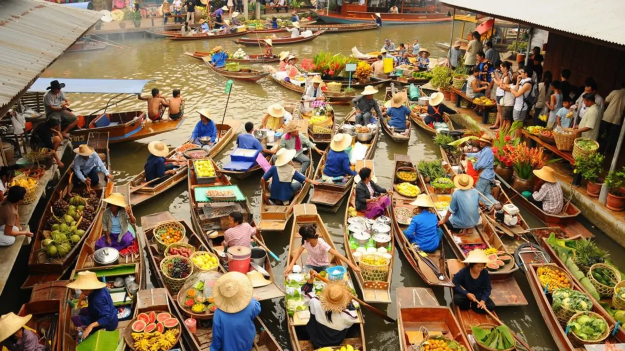 Chợ Nổi Pattaya: Nổi tiếng với cảnh mua bán trên sông, nơi tập trung hàng trăm gian hàng bày bán đặc sản, thủ công mỹ nghệ, ẩm thực truyền thống của các vùng miền Thái Lan.