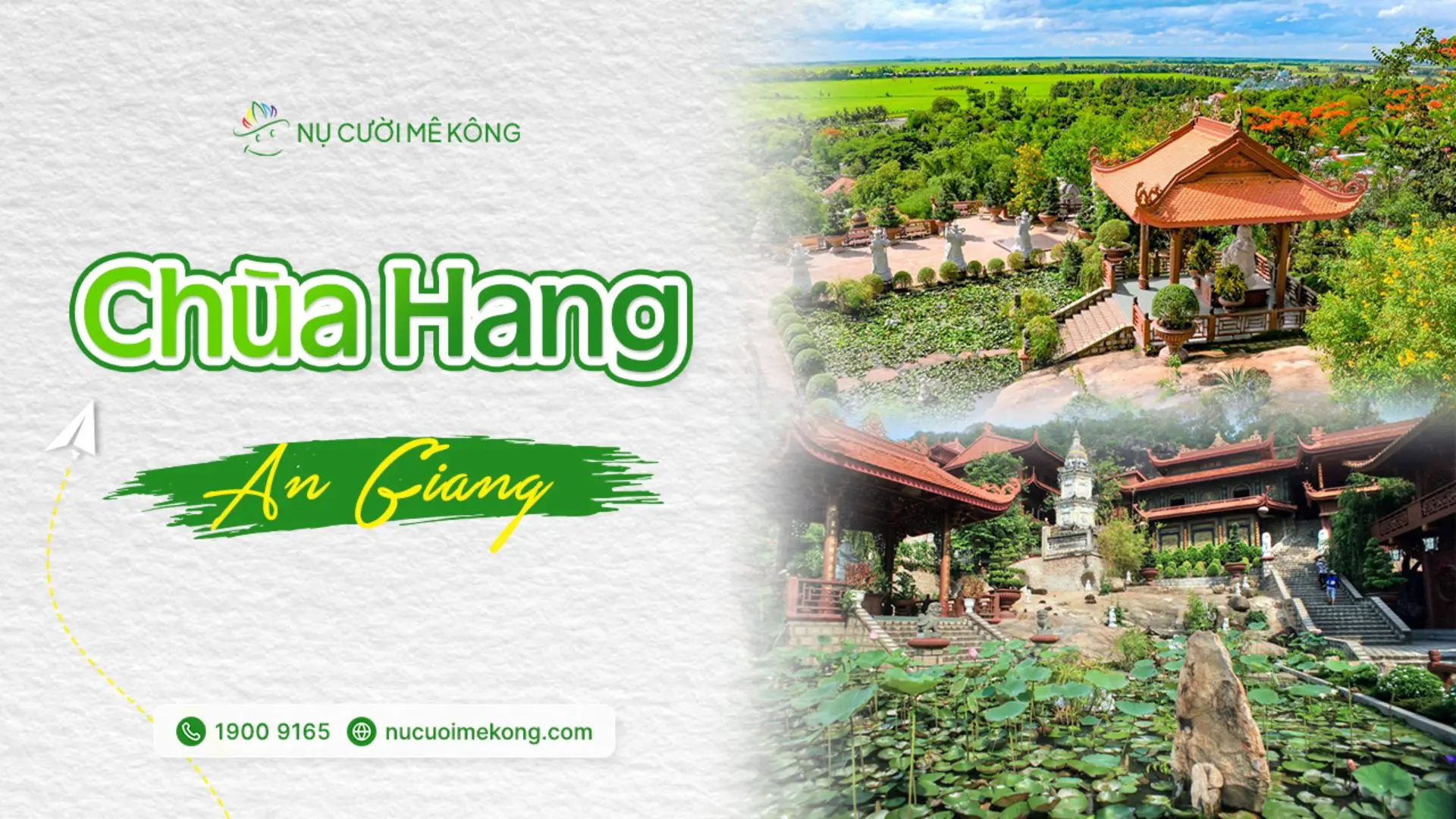Chùa Hang Châu Đốc An Giang nhìn từ xa, nổi bật giữa núi Sam.