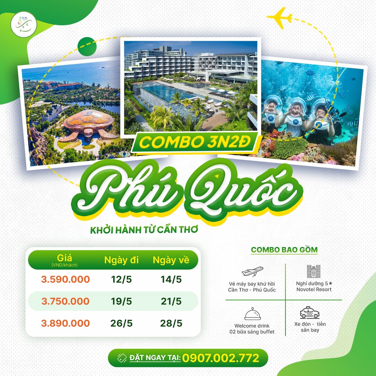 Combo Phú Quốc 3 ngày 2 đêm từ cần thơ tháng 5