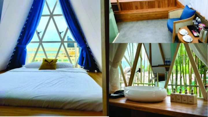 Cận cảnh phòng nghỉ đầy đủ tiện nghi và có view đẹp tại Fly Up Resort trong gói combo Hòn Sơn trọn gói