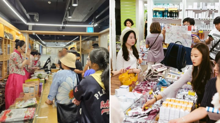 Du khách mua sắm đặc sản tại cửa hàng Polim