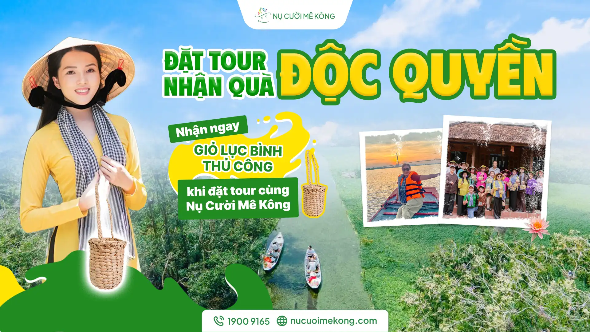 Đặt tour nhận ngay quà tặng giỏ lục bình thủ công từ Nụ Cười Mê Kông.