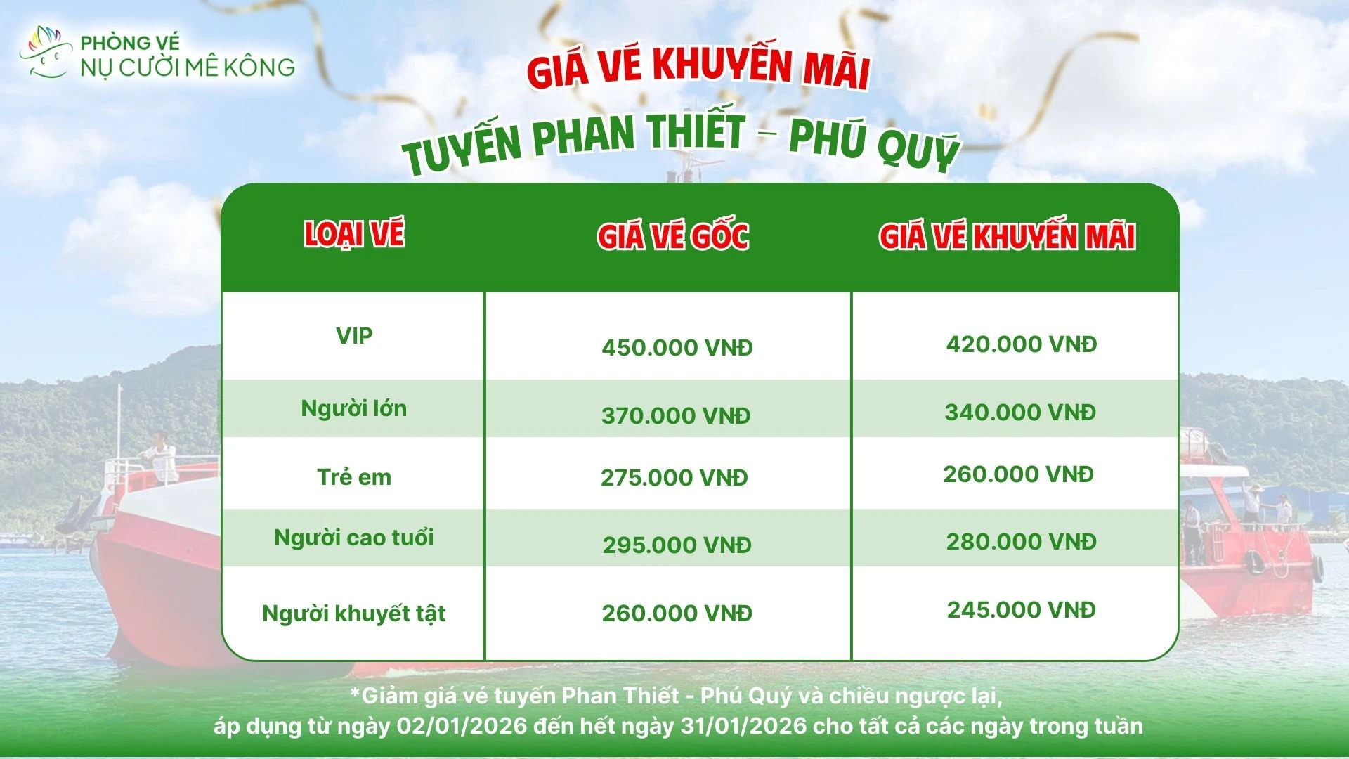 Giá vé khuyến mãi Phan Thiết Phú Quý