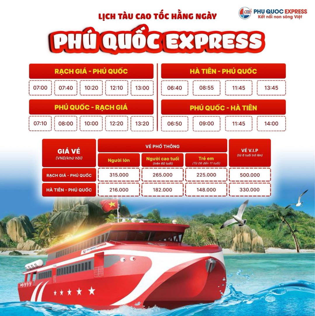 Bảng giá vé tàu cao tốc Hà Tiên Phú Quốc - Phú Quốc Express