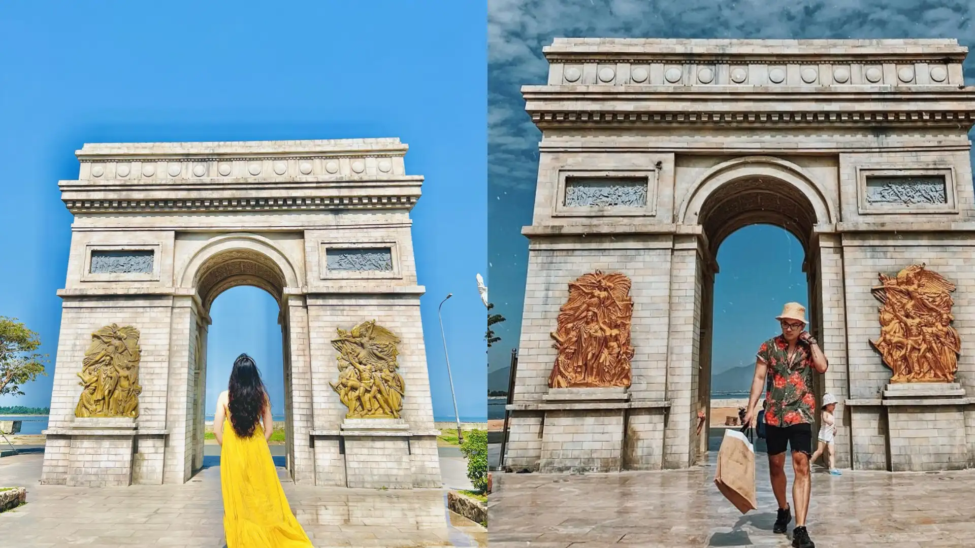 Du khách check-in dưới Khải Hoàn Môn thu nhỏ