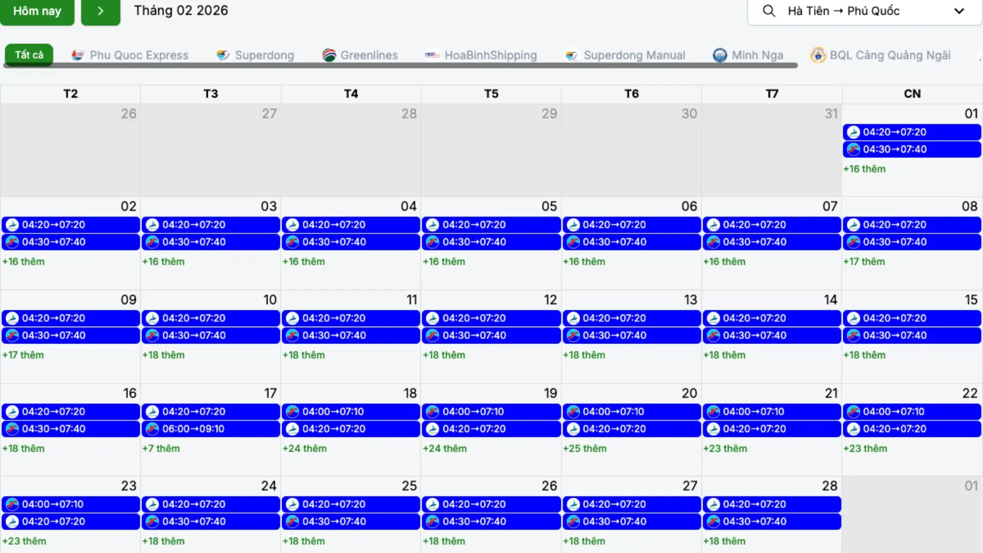 Cập nhật lịch tàu Hà Tiên Phú Quốc tháng 2 năm 2026