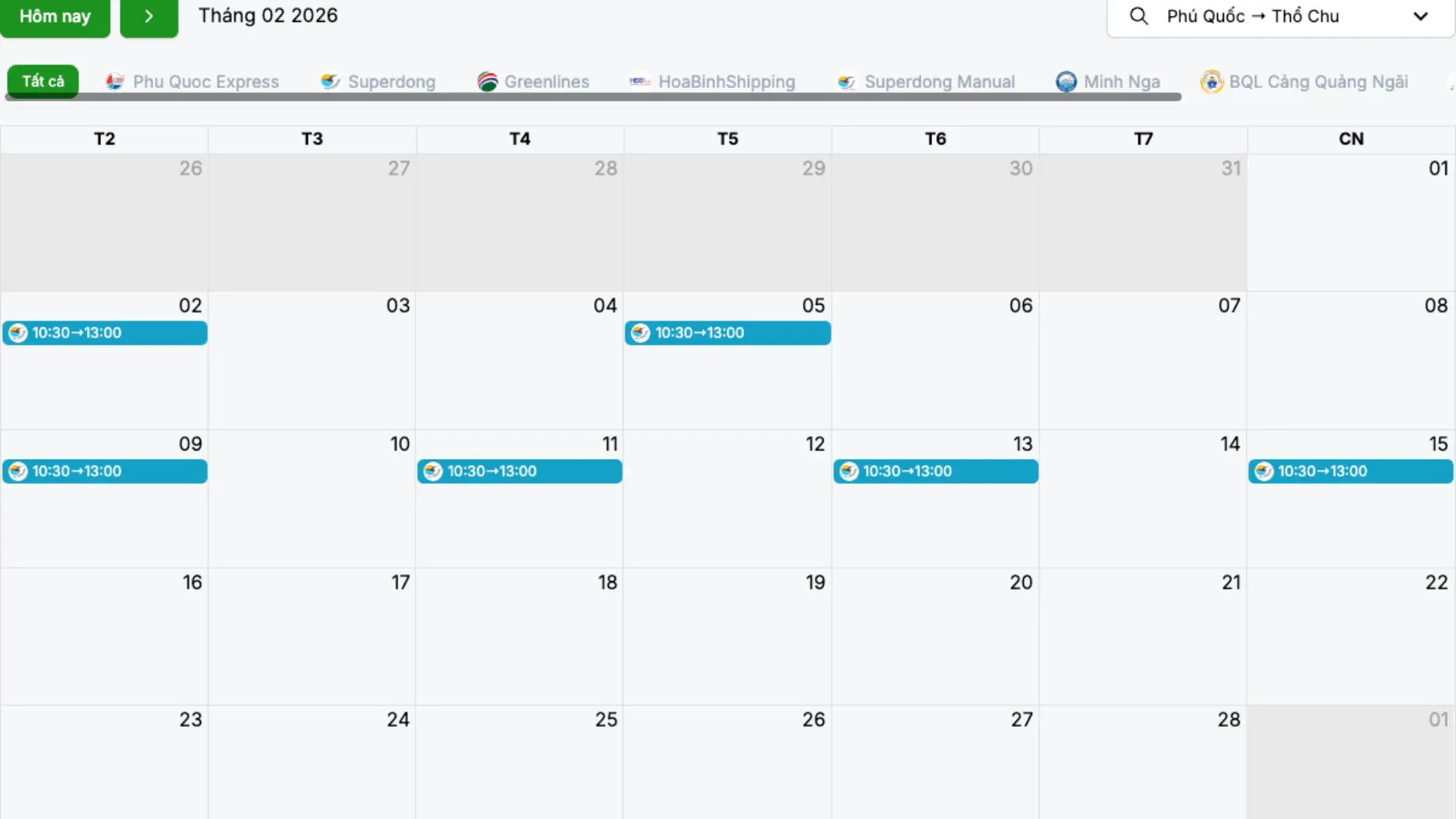 lịch tàu phú quốc thổ châu tháng 2 năm 2026