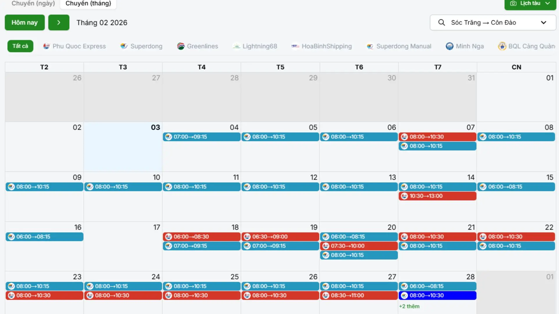 Lịch tàu, vé tàu Sóc Trăng Côn Đảo tháng 02/2026