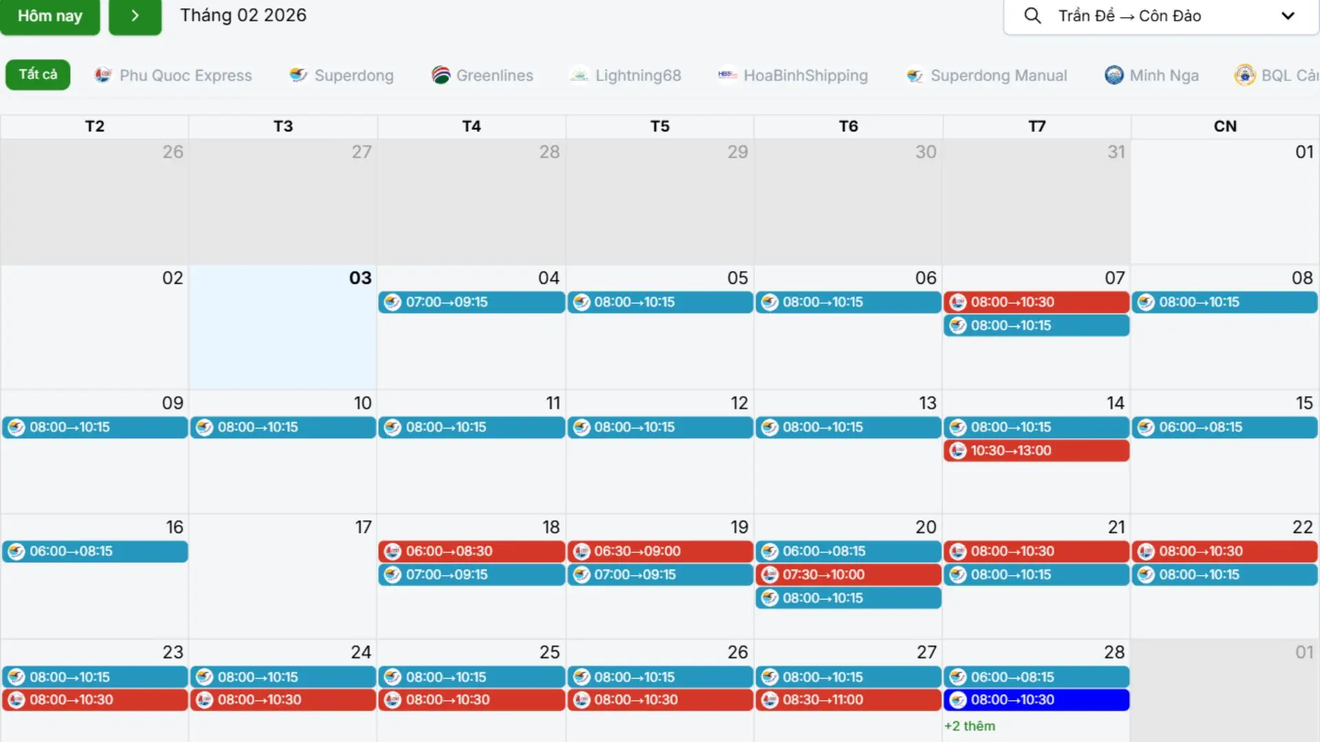 Lịch trình, vé tàu Trần Đề Côn Đảo tháng 02/2026