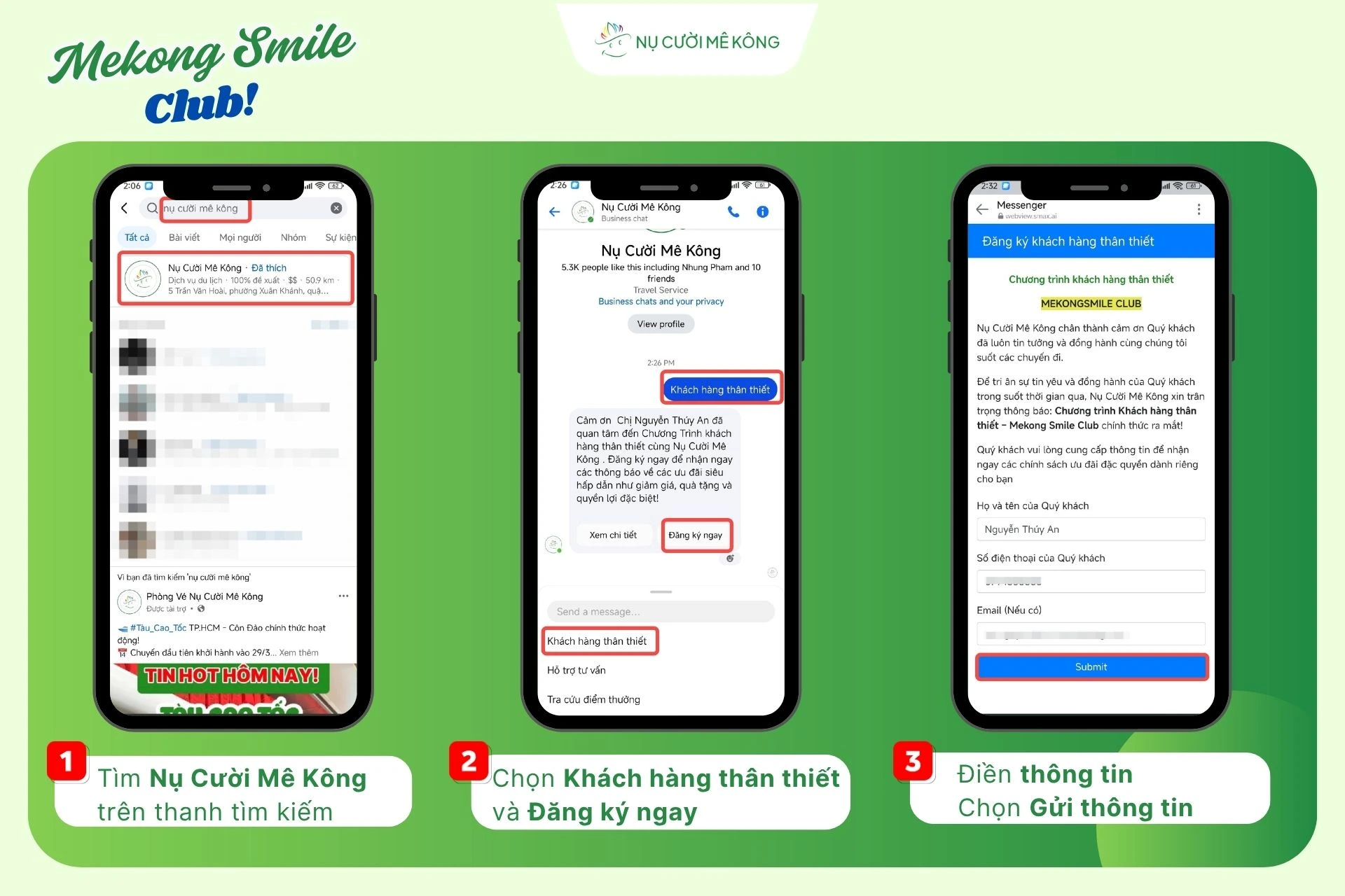 Hướng dẫn đăng ký thành viên Mekong Smile Club qua Facebook của Nụ Cười Mê Kông