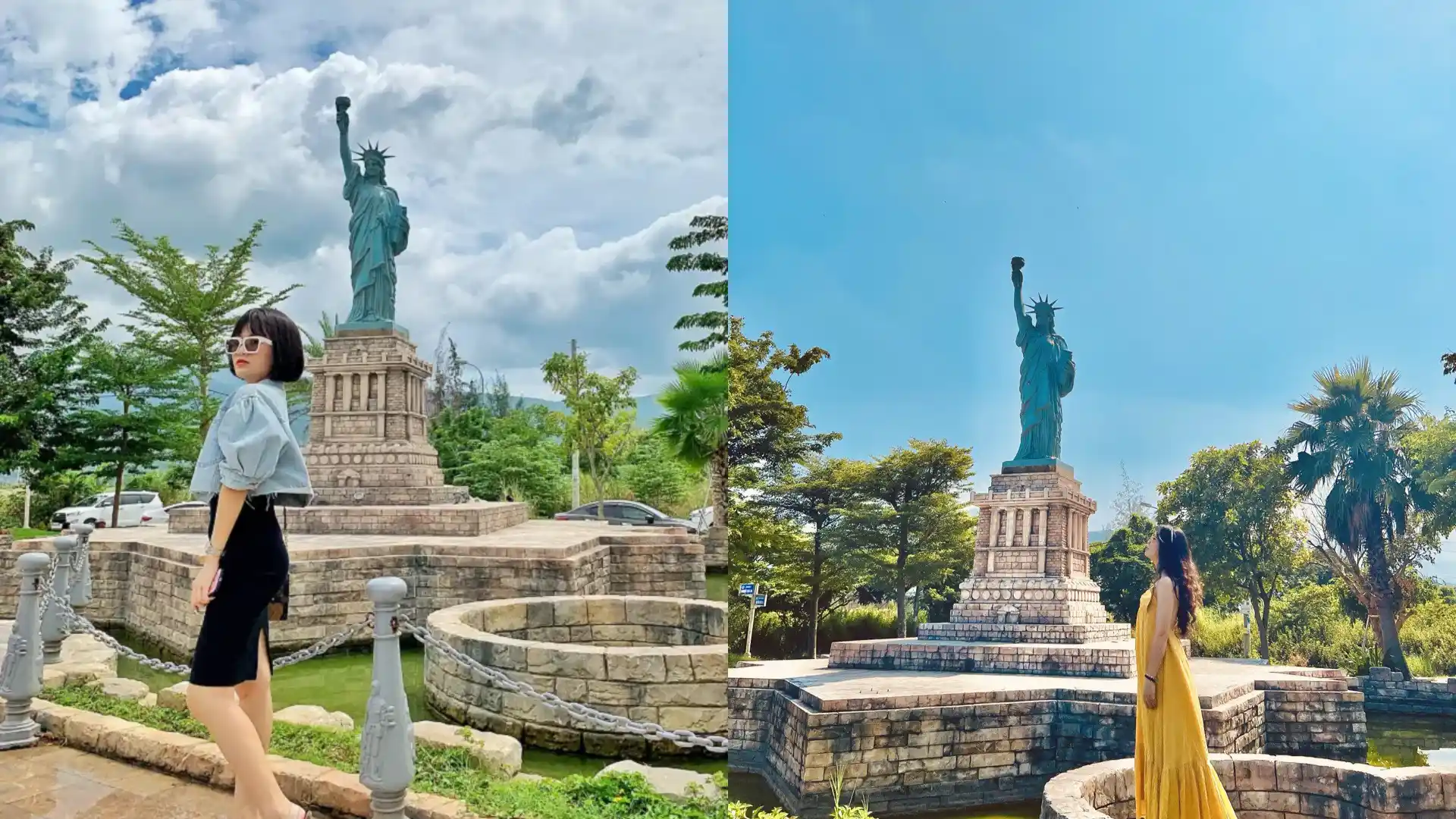 Du khách check in tại mô hình Tượng Nữ Thần Tự Do