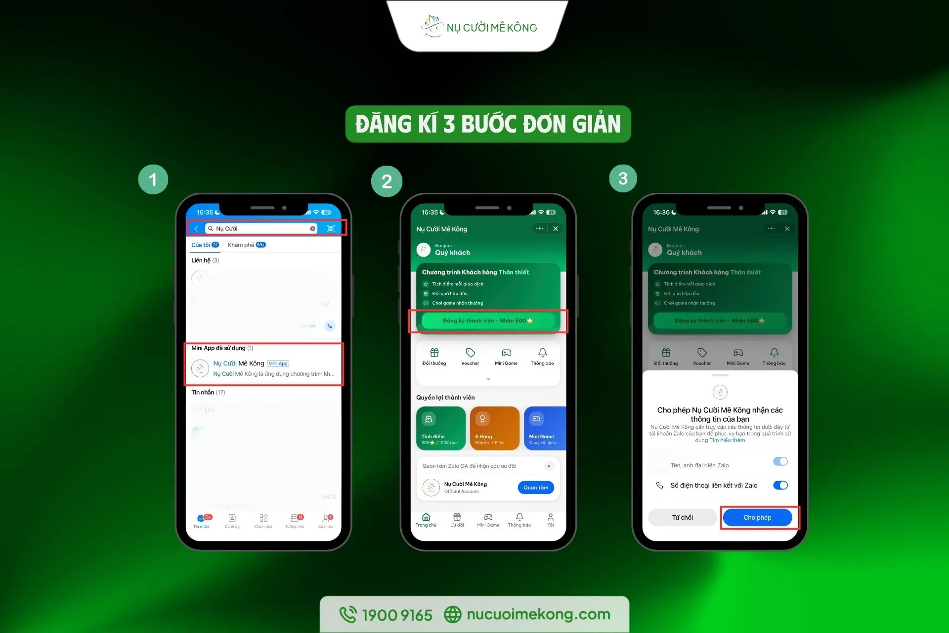 Hướng dẫn 3 bước đăng ký thành viên trên Mini App Nụ Cười Mê Kông