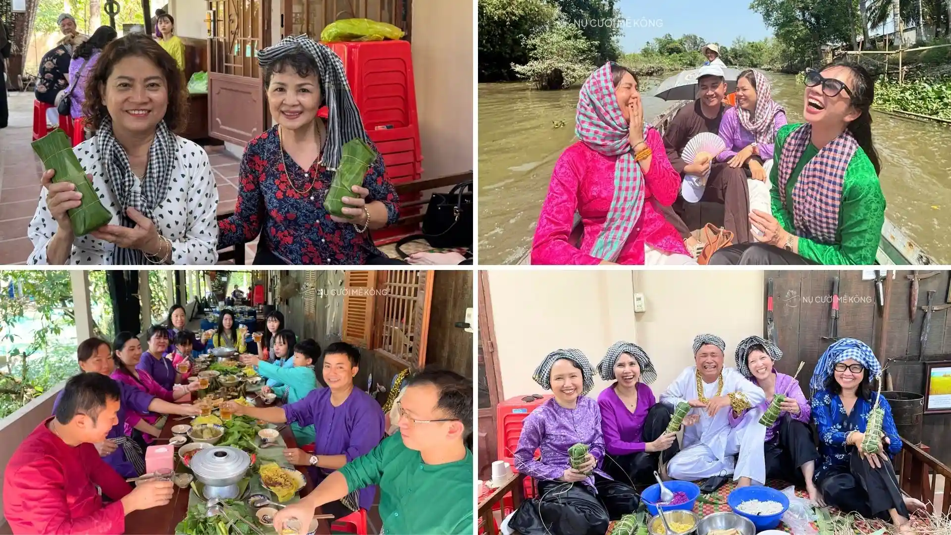 Du khách tham gia hoạt động giao lưu trong tour nụ cười mê kông