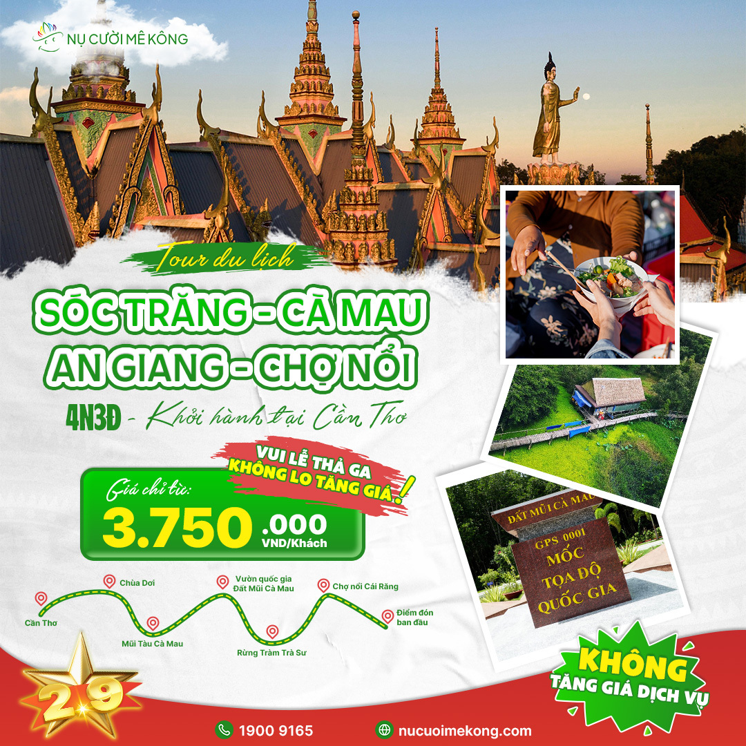 Tour du lịch sóc trăng cà mau an giang chợ nổi