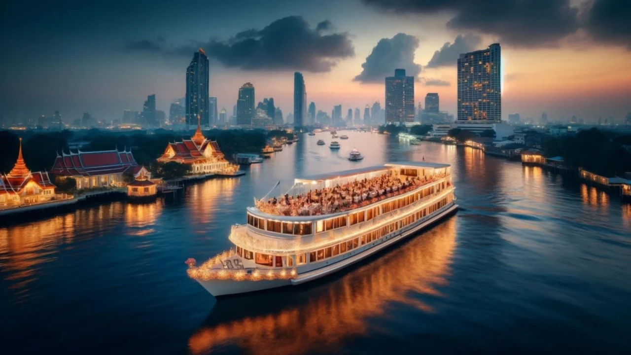 Thuyền trên sông Chaophraya với cảnh sinh hoạt ven bờ