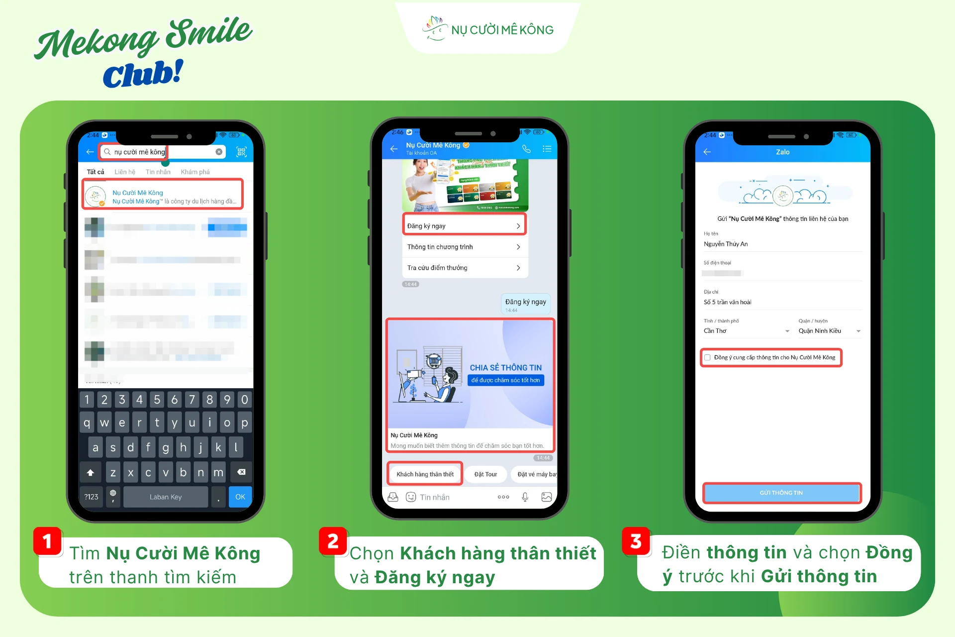 Cách đăng ký hội viên Mekong Smile Club qua Zalo Official Account Nụ Cười Mê Kông