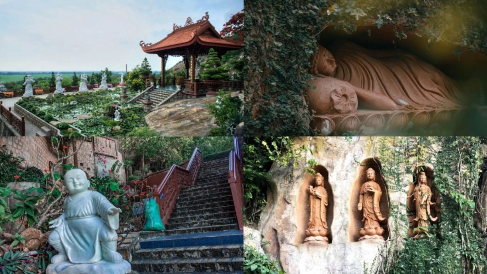 Các pho tượng Phật đặc sắc tại Chùa Hang Châu Đốc An Giang.