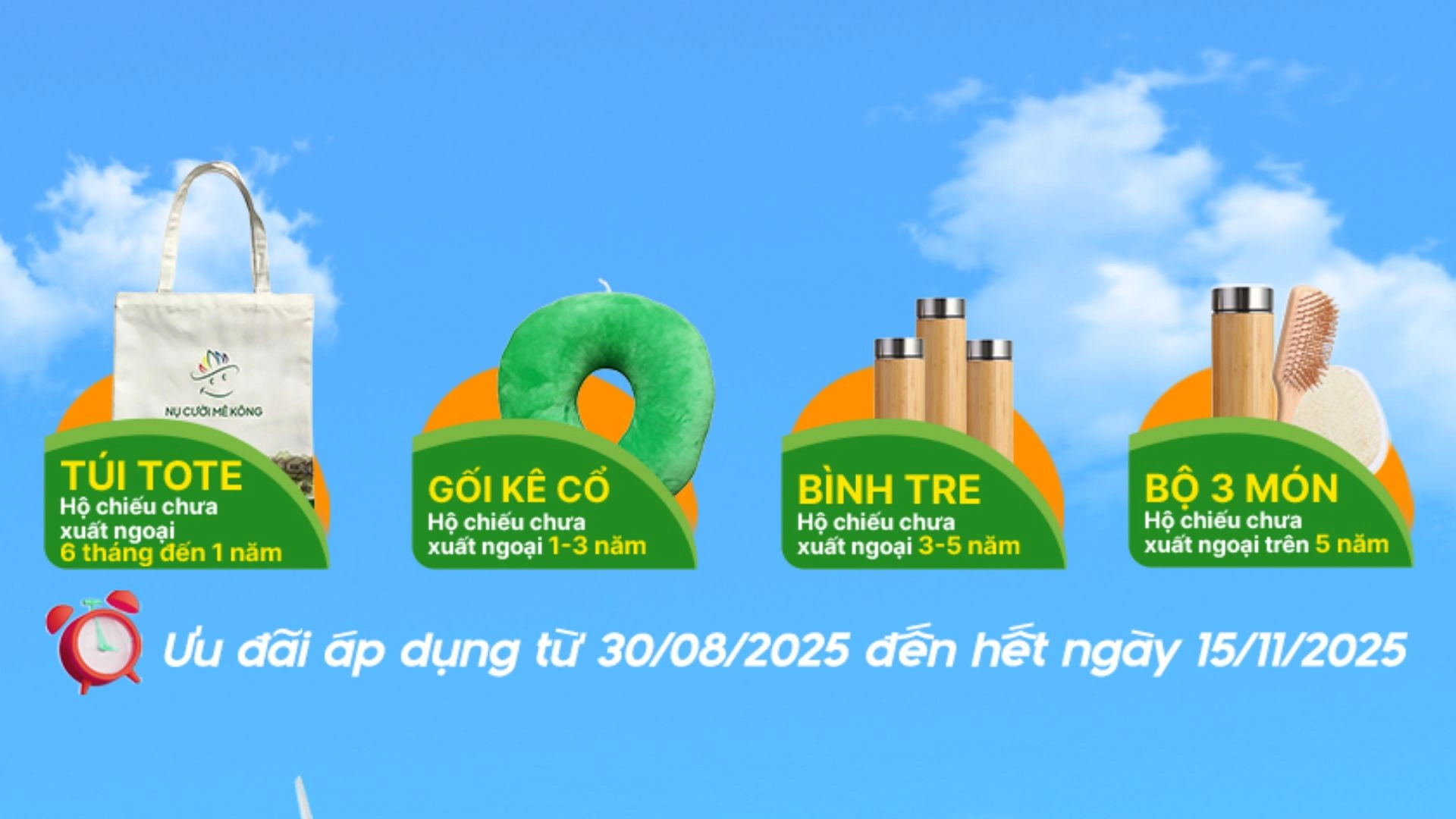 Quà tặng trong ưu đãi vé máy bay quốc tế tại Nụ Cười Mê Kông