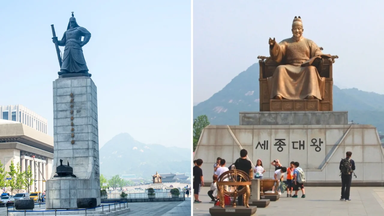 Tượng vua Sejong và tướng quân Yi Sun-sin, biểu tượng giao thoa giữa quá khứ và hiện tại của Hàn Quốc